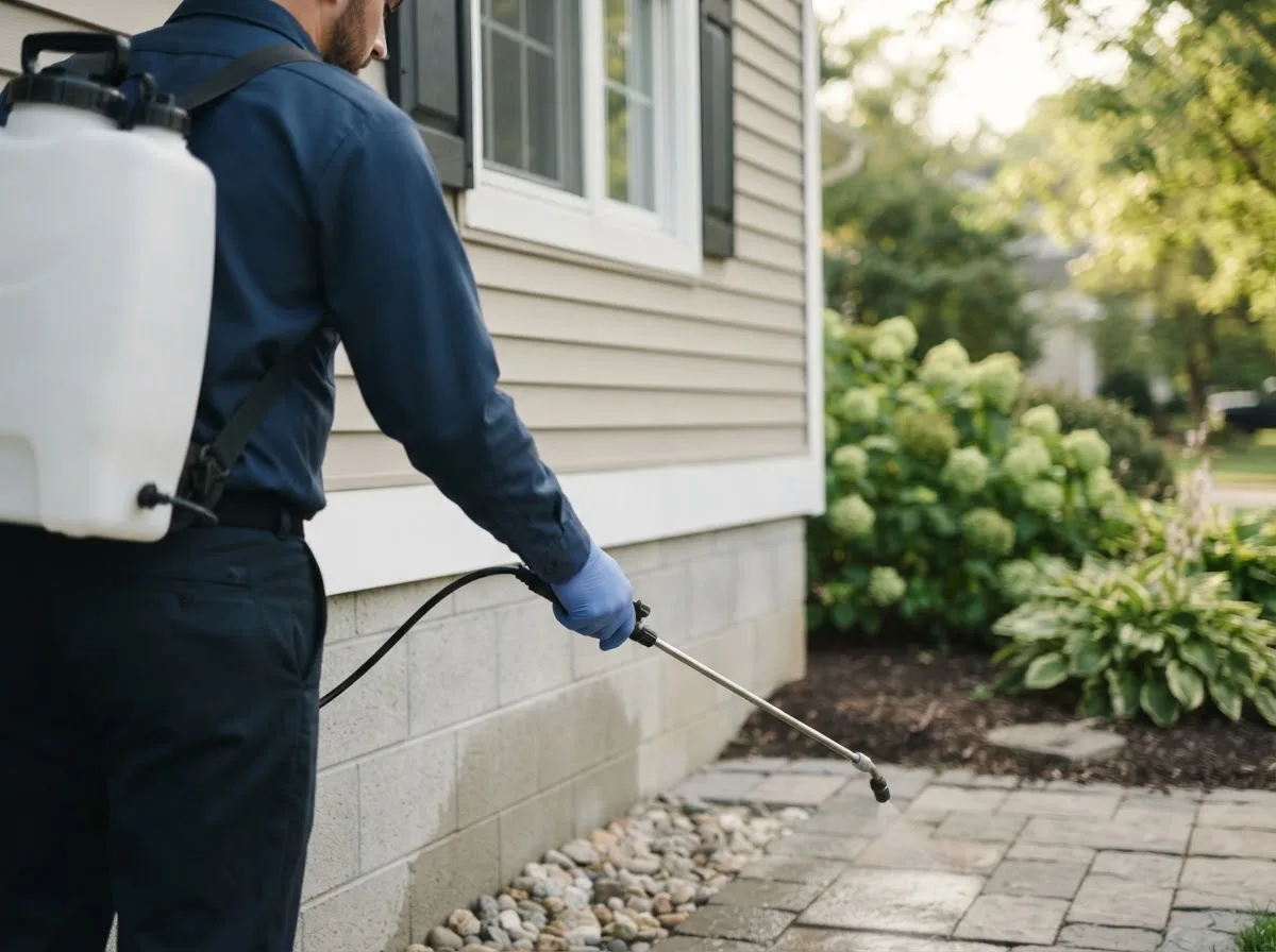 Pest control technician inspecting a home in Phillipsport, NY
